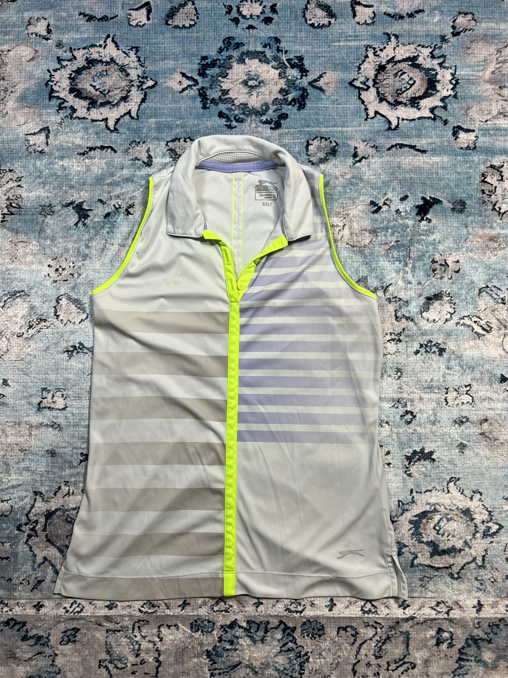 Slazenger Women's White & Light Gray Striped Tank with Neon Yellow Trim